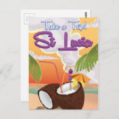St Lucia Cartoon Reiseplakat. Postkarte (Vorne/Hinten)