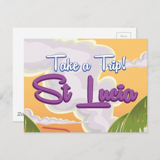 St Lucia Cartoon Reiseplakat. Postkarte (Vorne/Hinten)