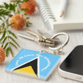 St Lucia Flag Blue Yellow Anthem Phrase Typografie Schlüsselanhänger (Vorderseite rechts)