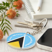 St Lucia Flag Blue Yellow Anthem Phrase Typografie Schlüsselanhänger (Vorderseite rechts)