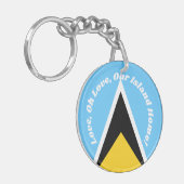 St Lucia Flag Blue Yellow Anthem Phrase Typografie Schlüsselanhänger (Vorderseite links)