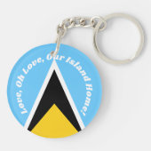 St Lucia Flag Blue Yellow Anthem Phrase Typografie Schlüsselanhänger (Rückseite)