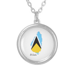 St Lucia Flag Karte Silver Plate Necklace Versilberte Kette