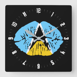 St Lucia Flag lip  Square Wall Clock Quadratische Wanduhr