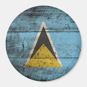 St. Lucia Flagge auf Altholzkörner Magnet