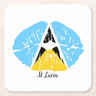 St. Lucia-Flagge Lippen Rechteckiger Pappuntersetzer