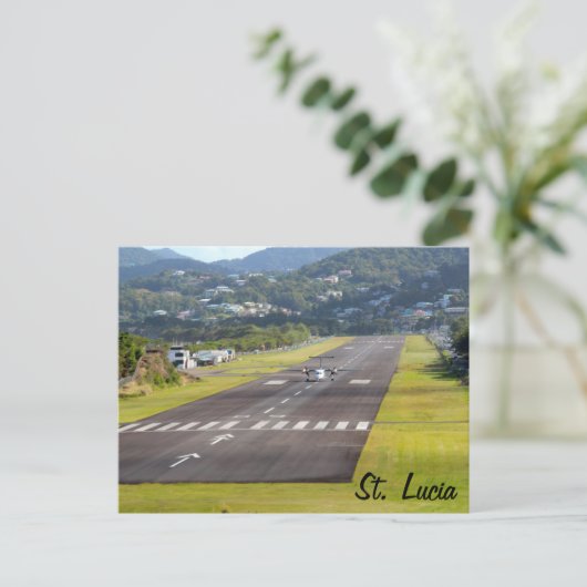 St. Lucia Flugzeug und Airstrip Foto Postkarte (Stehend Vorderseite)