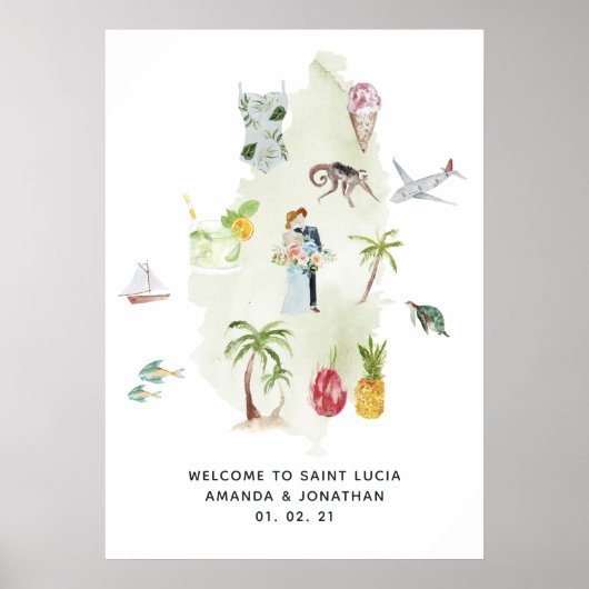 St. Lucia Hochzeit in Urlaubsort Willkommen Poster (Vorne)