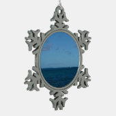 St. Lucia Horizon Blauer Ozean Schneeflocken Zinn-Ornament (Links)