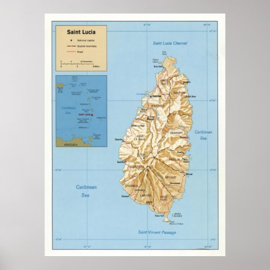 St. Lucia Island Map (1991) Poster (Vorne)