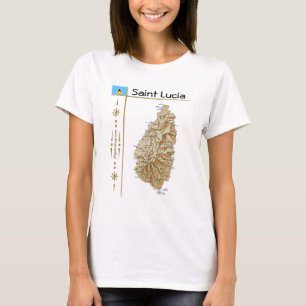 St. Lucia Karte + Flagge + Titel T-Shirt