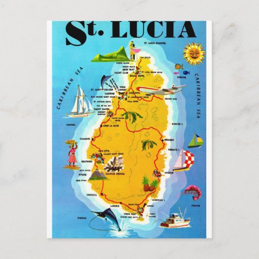 St Lucia Karte Postkarte (Vorderseite)