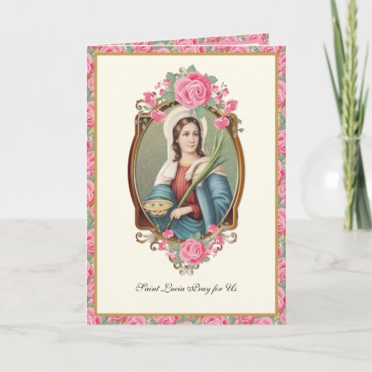 St. Lucia Lucy Religious Gebet Pink Roses Karte (Vorderseite)