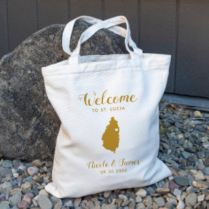 St. Lucia Map Wedding Welcome Tote Bag, Gold Tragetasche