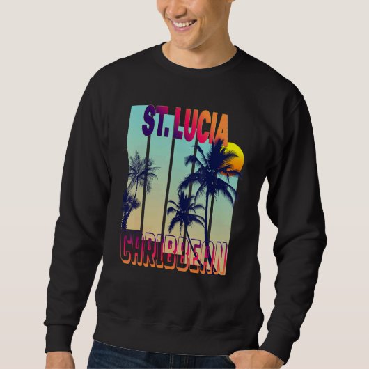 St Lucia Retro Vintager Stil Palme Tree Sweatshirt (Vorderseite)