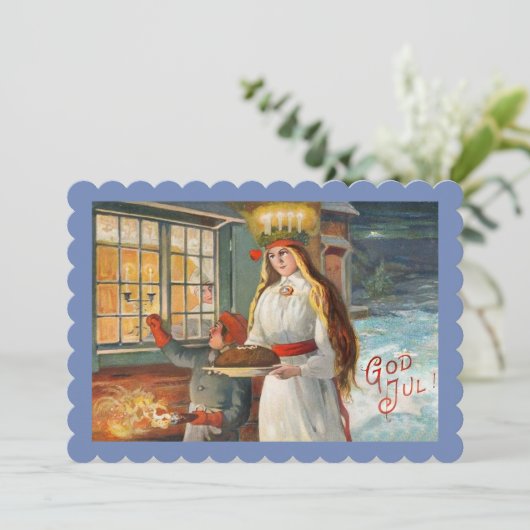 St. Lucia und Kind liefern Safran Breads Einladung (Stehend Vorderseite)