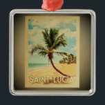 St. Lucia Vintage Parco Tassino Silbernes Ornament<br><div class="desc">Ein cooles Vintages Dekor im Saint Lucia-Stil mit einer Palme an einem Sandstrand mit blauem Himmel und Ozean.</div>