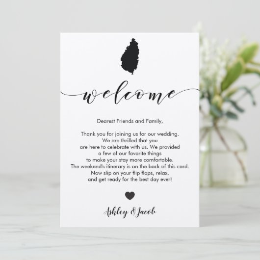 St. Lucia Wedding Welcome Letter & Itinerary Card Programm (Stehend Vorderseite)