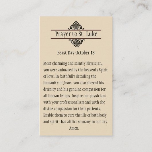 St. Luke Evangelist Patron der Ärzte Heilige Karte (Rückseite)