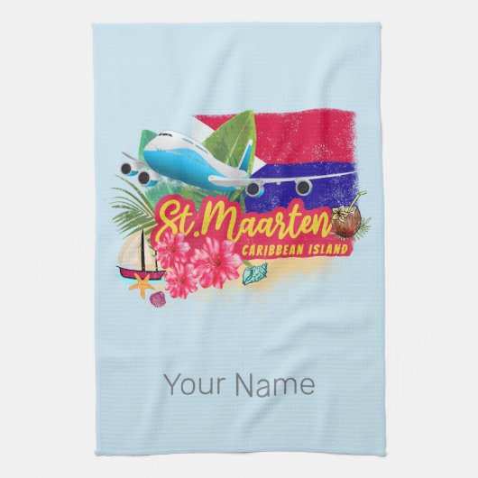 St. Maarten Retro Karibik Vintage Insel Flugzeug Geschirrtuch (Vertikal)
