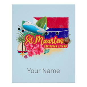St. Maarten Retro Karibik Vintage Insel Flugzeug Poster