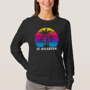 St Maarten Retro Palm Tree Sunset Vacation Beach T T-Shirt
