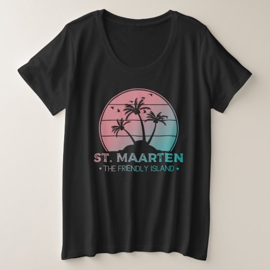 St. Maarten | Sint Martin Retro Gradient Große Größe T-Shirt (Design vorne)