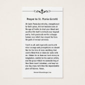 St. Maria Goretti Katholisches Gebet Heilige Karte (Rückseite)