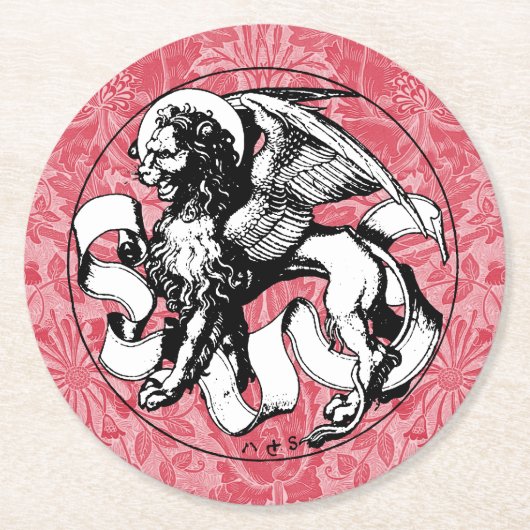 St. Mark's Emblem Winged Lion Runder Pappuntersetzer (Vorderseite)