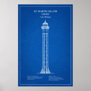 St. Martin Island Lighthouse - Michigan - AD Poster