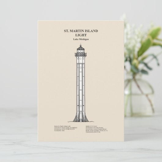 St. Martin Island Lighthouse - Michigan - SBD Dankeskarte (Stehend Vorderseite)