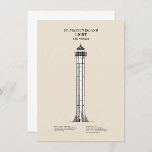 St. Martin Island Lighthouse - Michigan - SBD Mitteilungskarte (Vorne/Hinten)