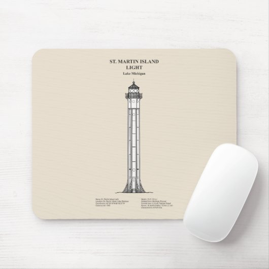 St. Martin Island Lighthouse - Michigan - SBD Mousepad (Mit Mouse)