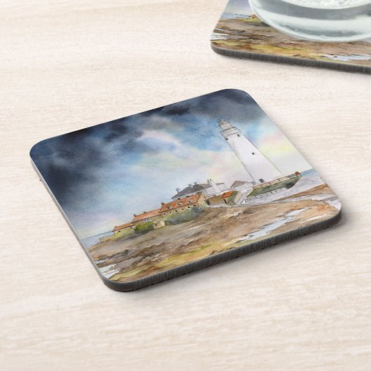 St Mary Lighthouse Whitley Bay Watercolor Getränkeuntersetzer (Linke Seite)