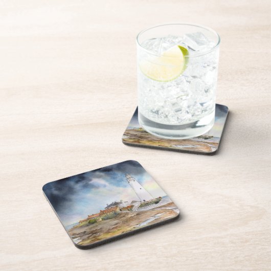 St Mary Lighthouse Whitley Bay Watercolor Getränkeuntersetzer (Rechte Seite)