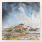 St Mary Lighthouse Whitley Bay Watercolor Glasuntersetzer (Vorderseite)