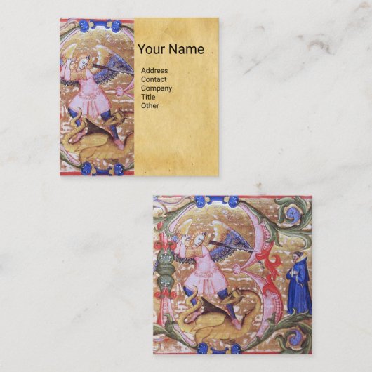 St. Michael Archangel Antique Parchment Monogram B Quadratische Visitenkarte (Vorne/Hinten)