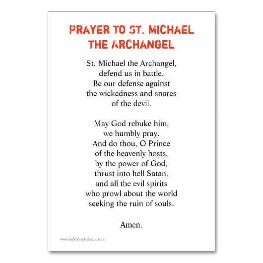 St. Michael Archangel Prayer Card Tischnummer (Rückseite)
