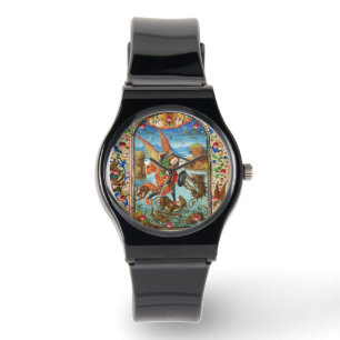 ST. MICHAEL ARCHANGEL UND DRAGON Flämische Miniatu Armbanduhr