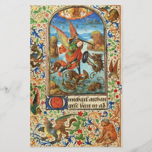 ST. MICHAEL ARCHANGEL UND DRAGON Flämische Miniatu Briefpapier (Rückseite)