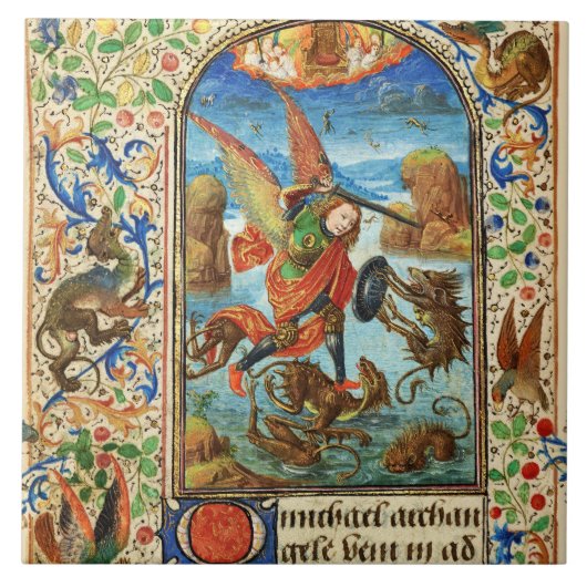 ST. MICHAEL ARCHANGEL UND DRAGON Flämische Miniatu Fliese (Vorderseite)