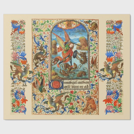 ST. MICHAEL ARCHANGEL UND DRAGON Flämische Miniatu Geschenkpapier (Flach)