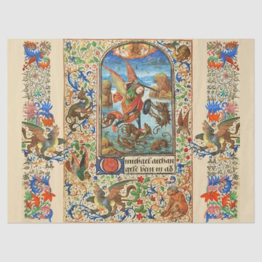 ST. MICHAEL ARCHANGEL UND DRAGON Flämische Miniatu Seidenpapier (Vorderseite)