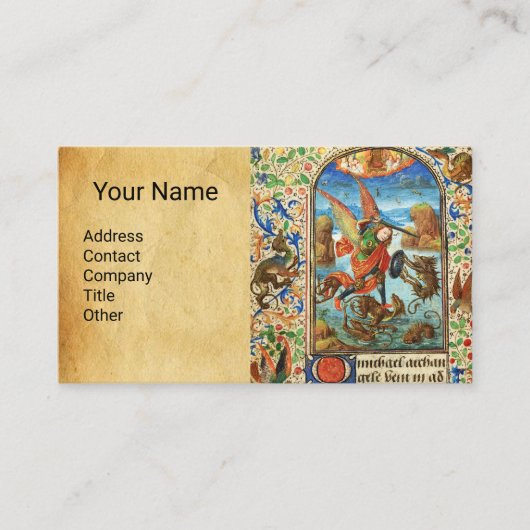 ST. MICHAEL ARCHANGEL UND DRAGON Flämische Miniatu Visitenkarte (Vorderseite)