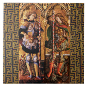 St. Michael Archangel und St. George mit Dragon Fliese