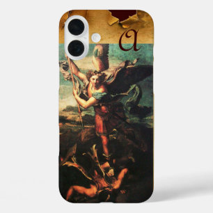 St MICHAEL ARCHANGEL VANGUISHING SATAN Monogram iPhone 16 Plus Hülle