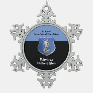 St. Michael Blessings zum neuen Polizeibeamten Schneeflocken Zinn-Ornament