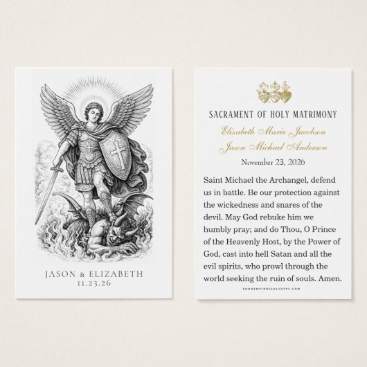 St. Michael Catholic Wedding Prayer Cards (Vorne & Hinten)