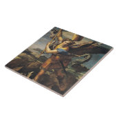 St Michael, das den Dämon, 1518 überwältigt Fliese (Seite)