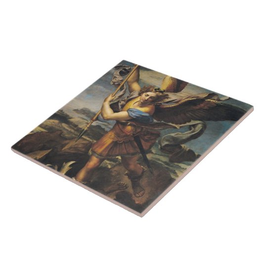 St Michael, das den Dämon, 1518 überwältigt Fliese (Seite)